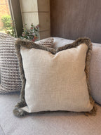 Bespoke Biseau Ecru Fringe Cushion 22"