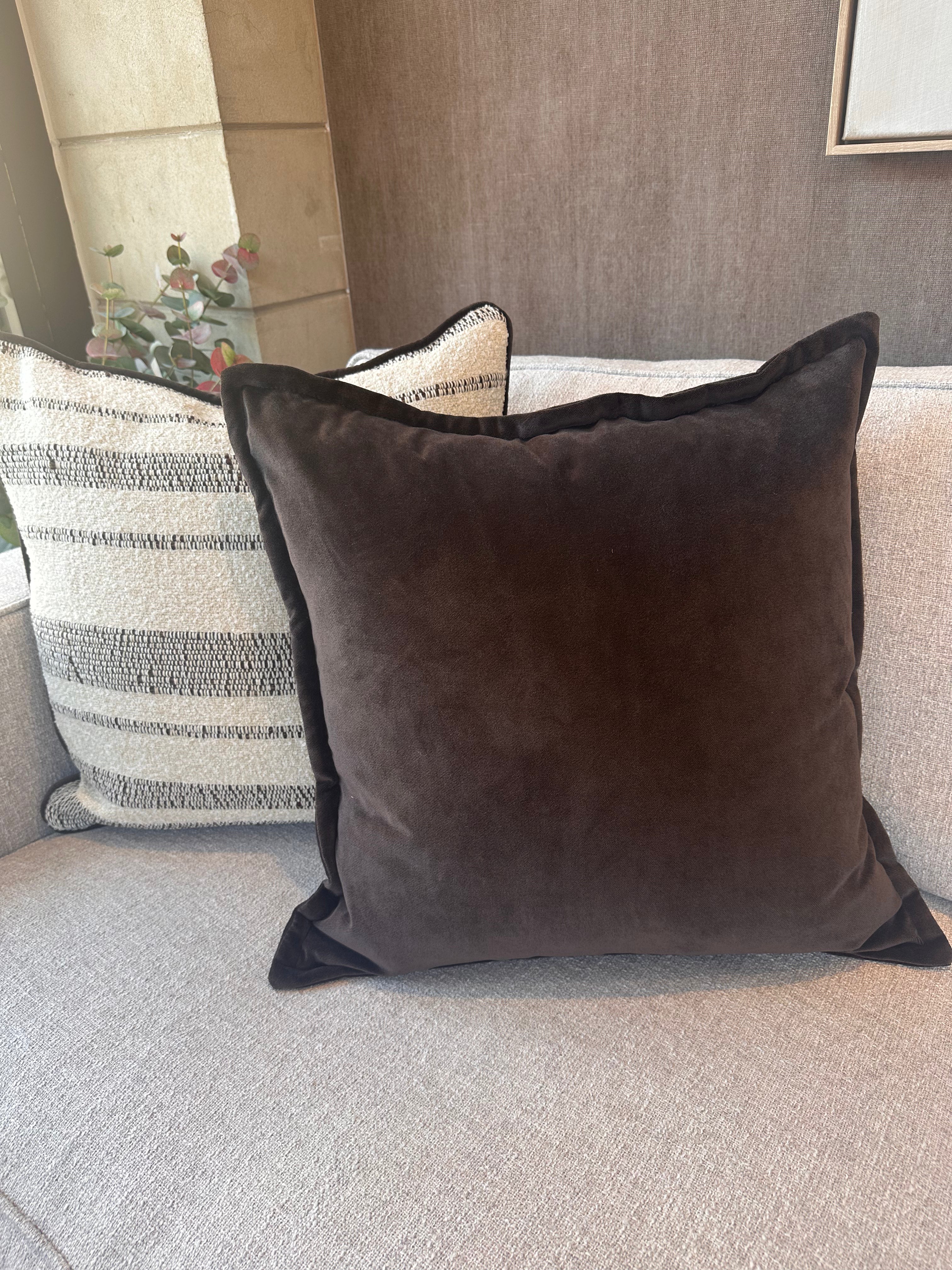 Bespoke Velvet Mocha Oxford Edge Cushion 22"