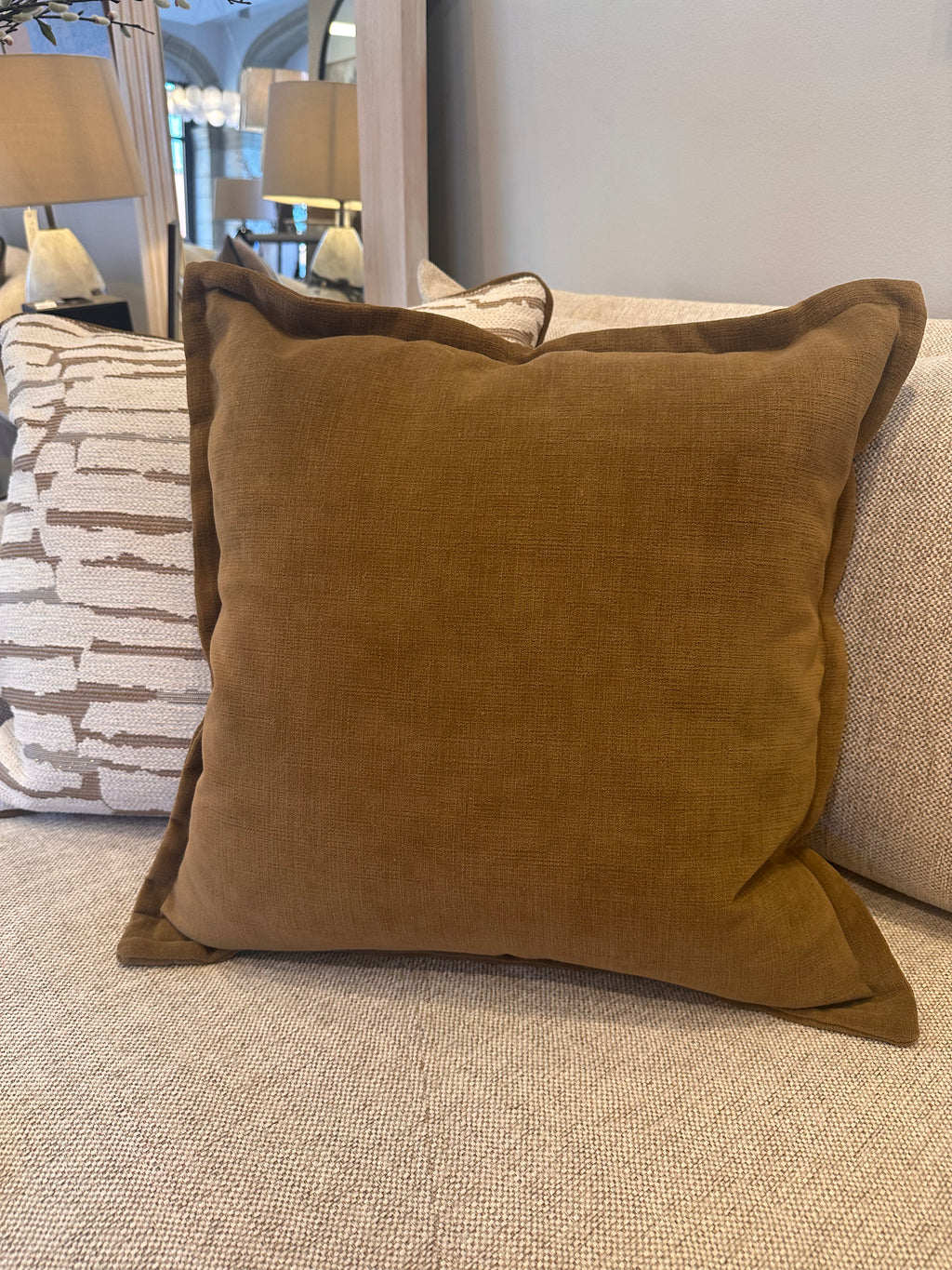 Bespoke Soft Textured Velvet Deep Caramel Oxford Edge Cushion 22"