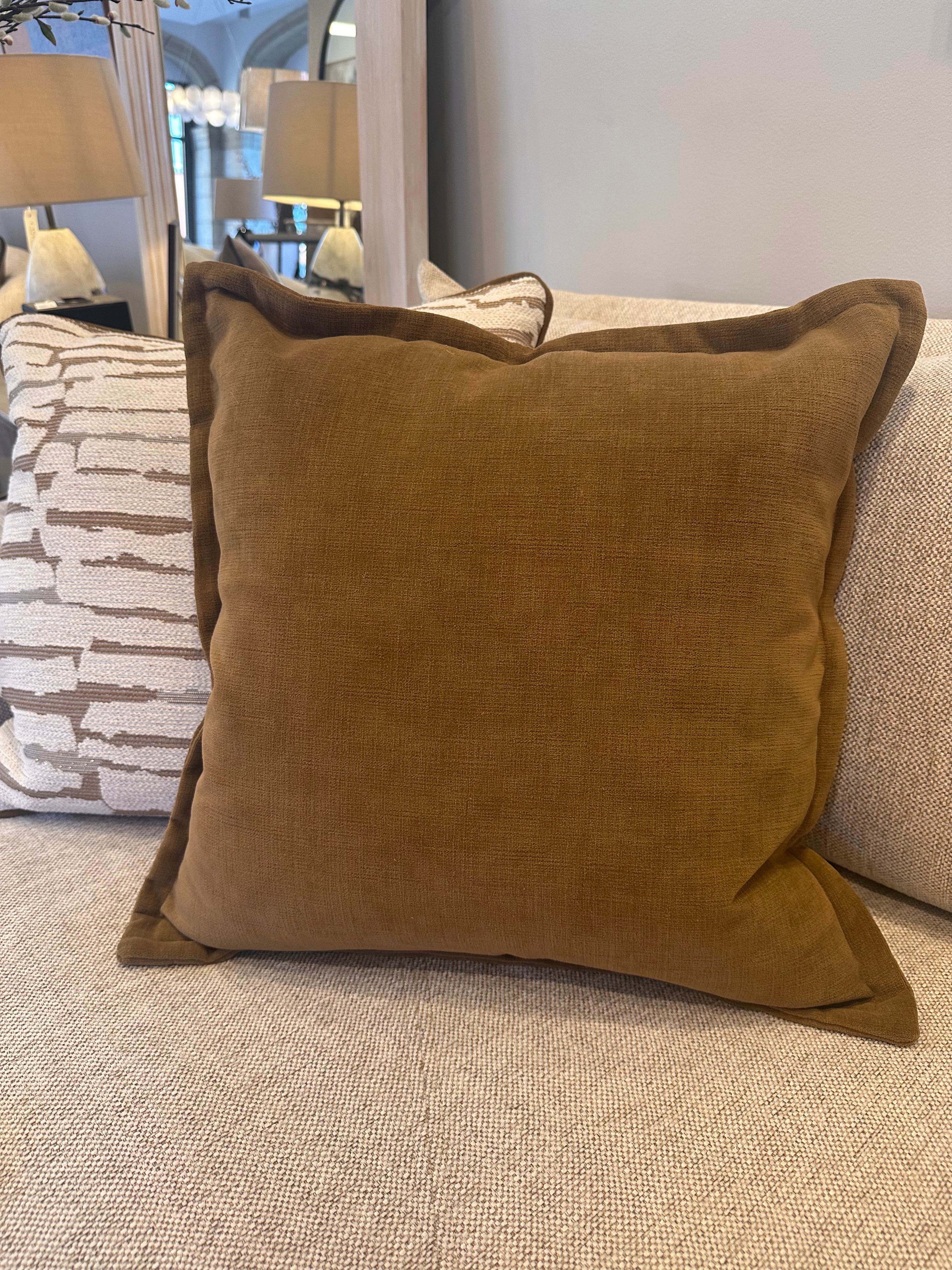 Bespoke Soft Textured Velvet Deep Caramel Oxford Edge Cushion 22"