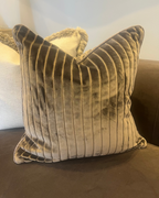 Bespoke Ribbed Chocolate Velvet 22 Inch cushion Piped in Mocca Textured Weave