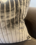 Bespoke Ribbed Chocolate Velvet 22 Inch cushion Piped in Mocca Textured Weave