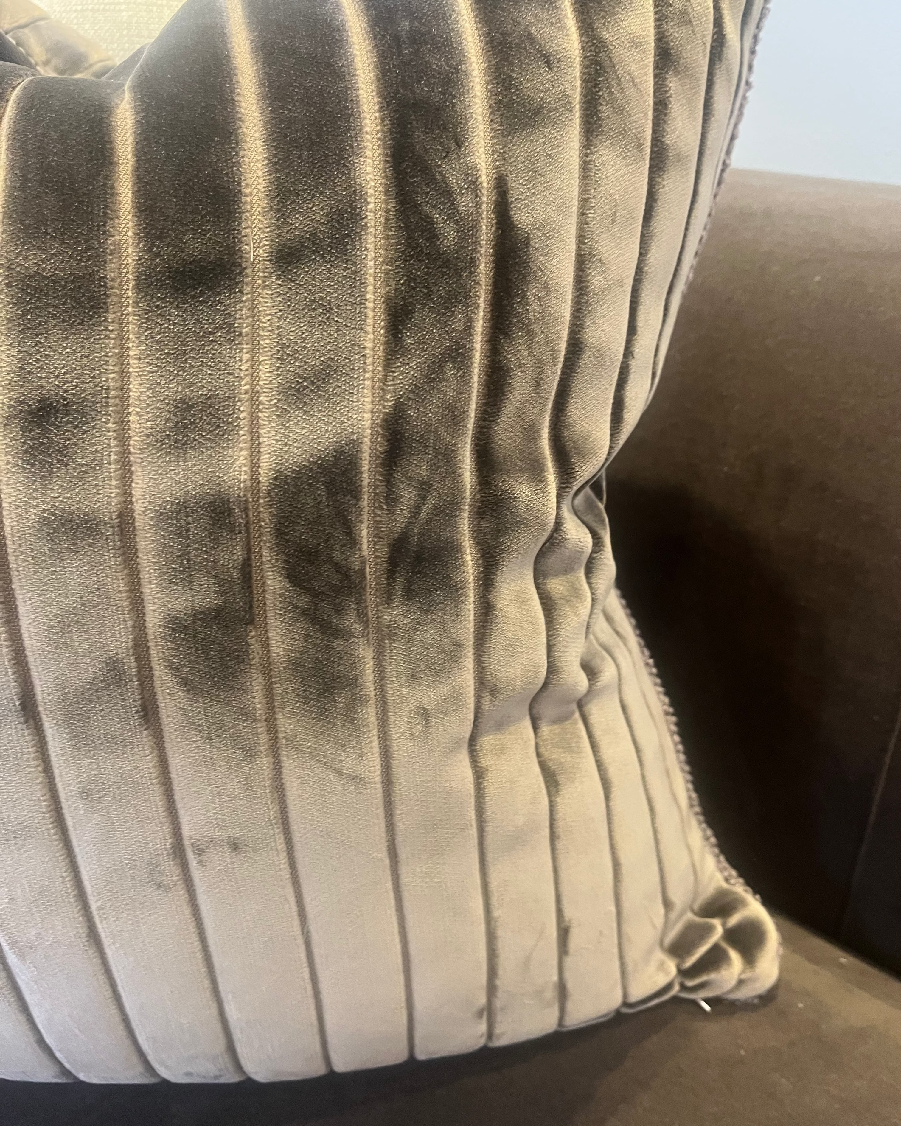 Bespoke Ribbed Chocolate Velvet 22 Inch cushion Piped in Mocca Textured Weave
