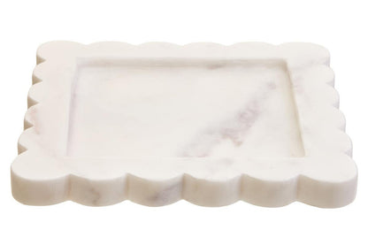 Savio White Marble Square Small Tray with Scallop Edges