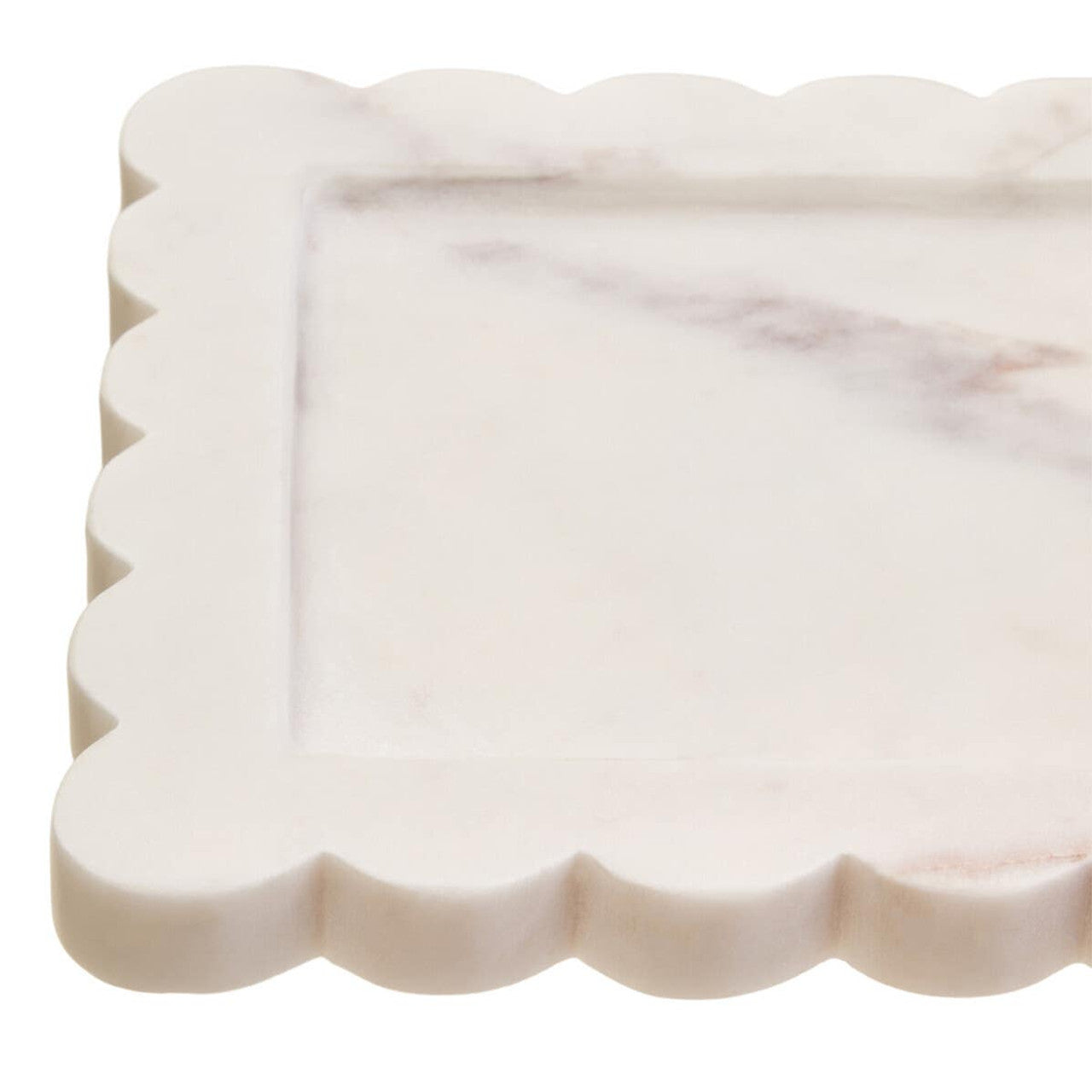 Savio White Marble Square Small Tray with Scallop Edges