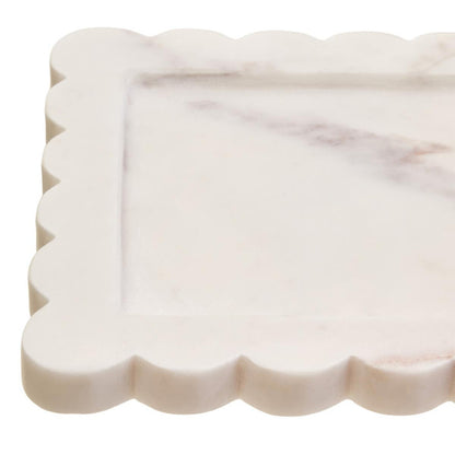 Savio White Marble Square Small Tray with Scallop Edges