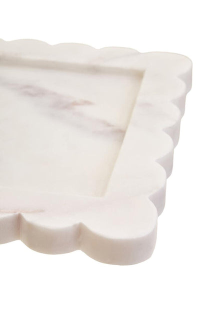 Savio White Marble Square Small Tray with Scallop Edges