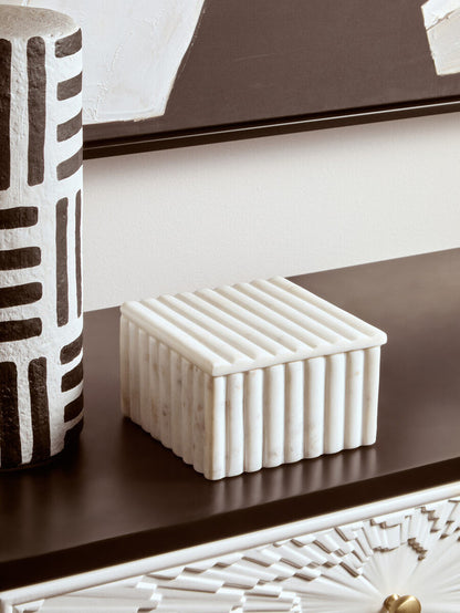 Savio Square White Fluted Marble Box
