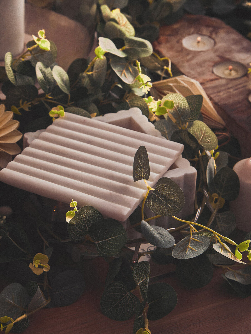 Savio Square White Fluted Marble Box