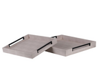 Set of 2 Ivory and Black Faux Shagreen Trays