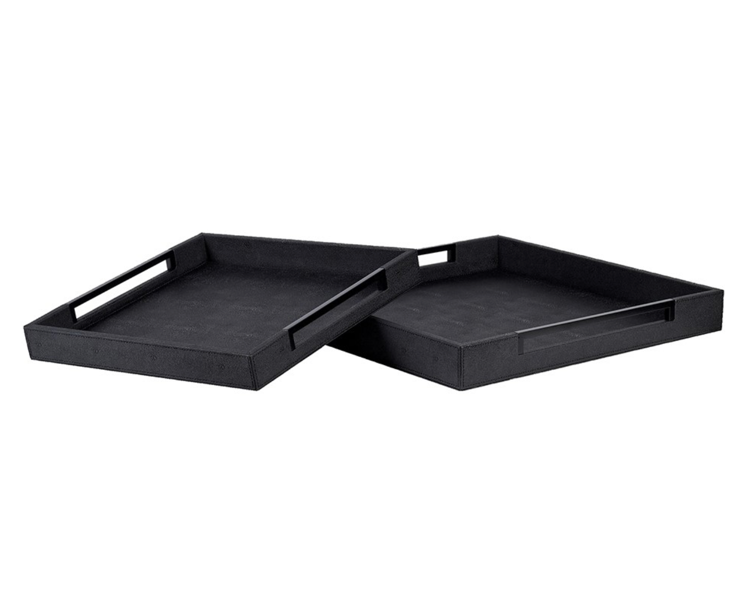 Set of 2 Black Faux Shagreen Trays