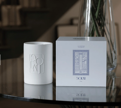 Dolni Large White Ceramic 600g Amber & Patchouli Candle