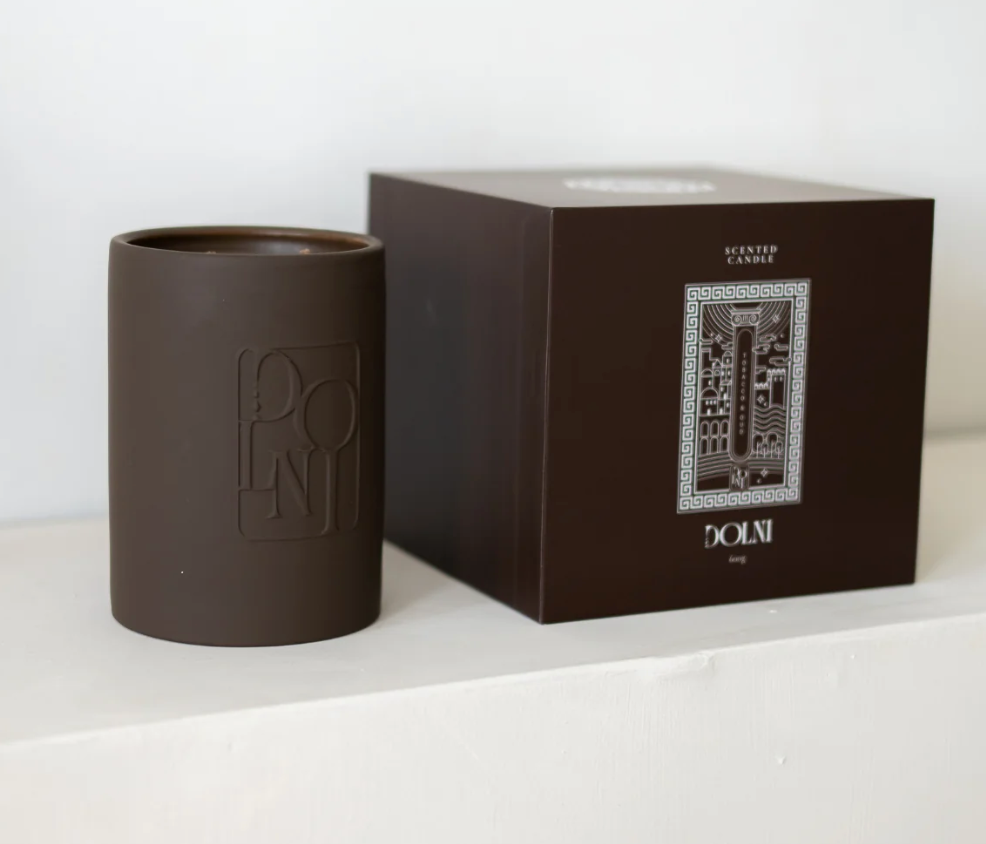 Dolni Large Brown Ceramic 600g Tobacco & Oud Candle