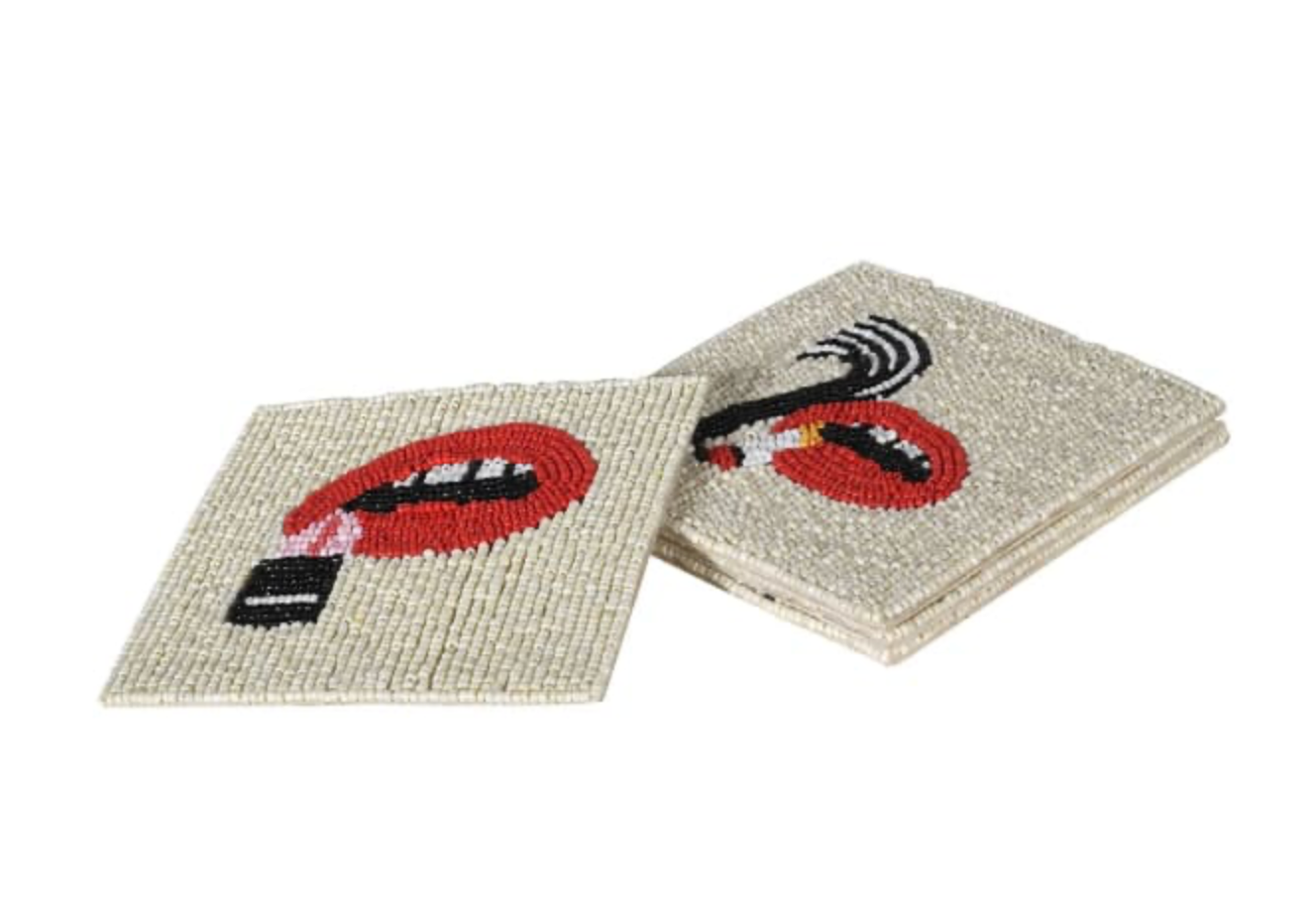 Beaded Lips Coasters - Set of 4