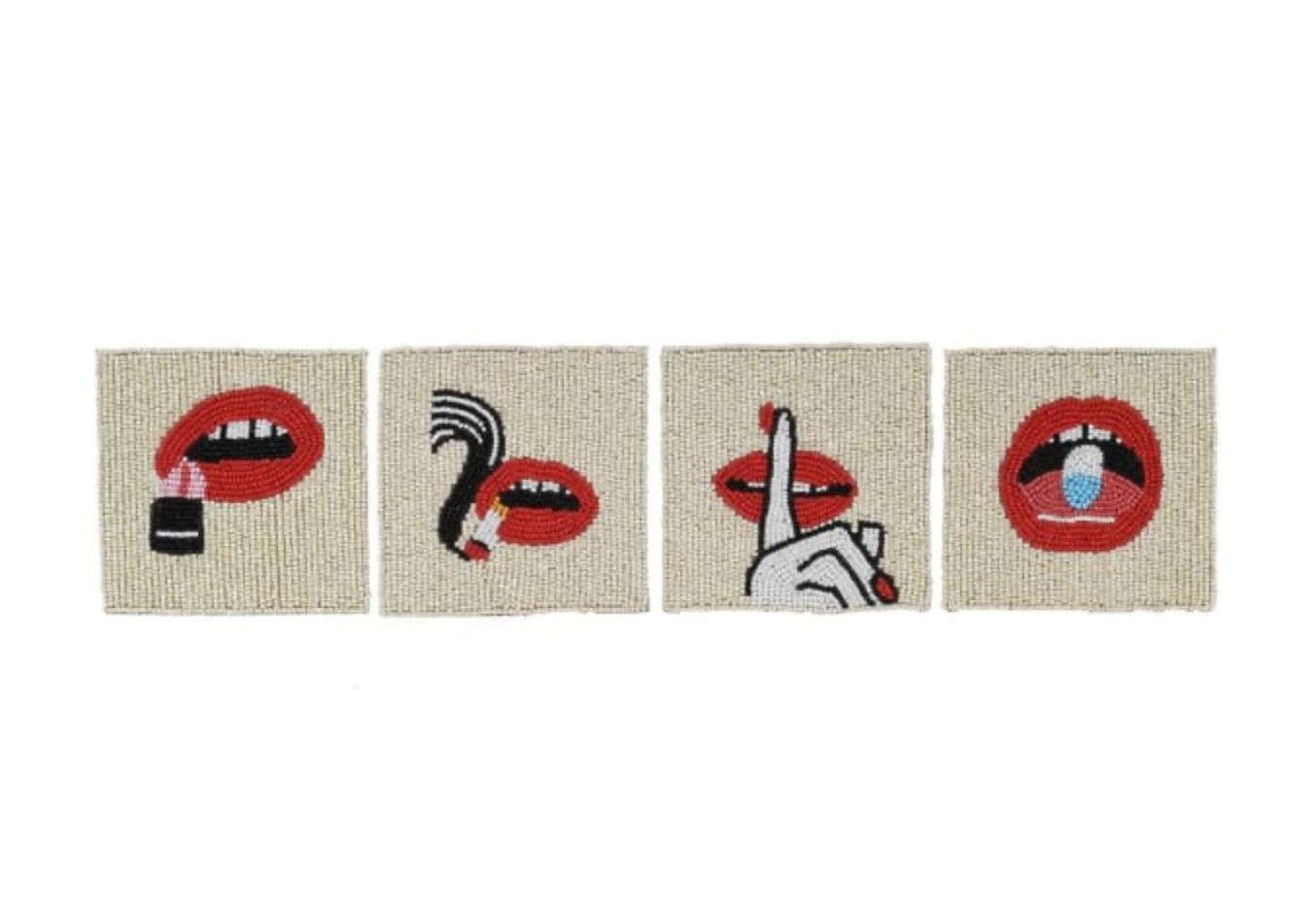 Beaded Lips Coasters - Set of 4