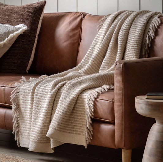 Side Fringe Cream Throw