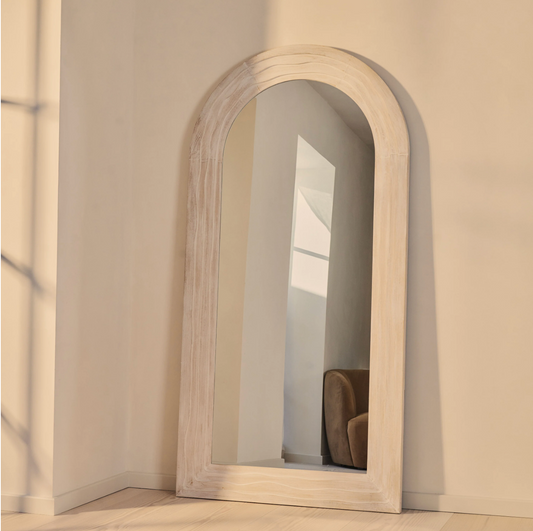 Lucelle  Extra Large Full Length White Washed Wood Arched Mirror 200cm x 100cm
