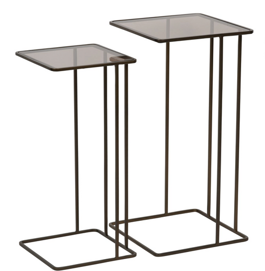 Salzburg Set of 2 Glass and Metal Side Tables
