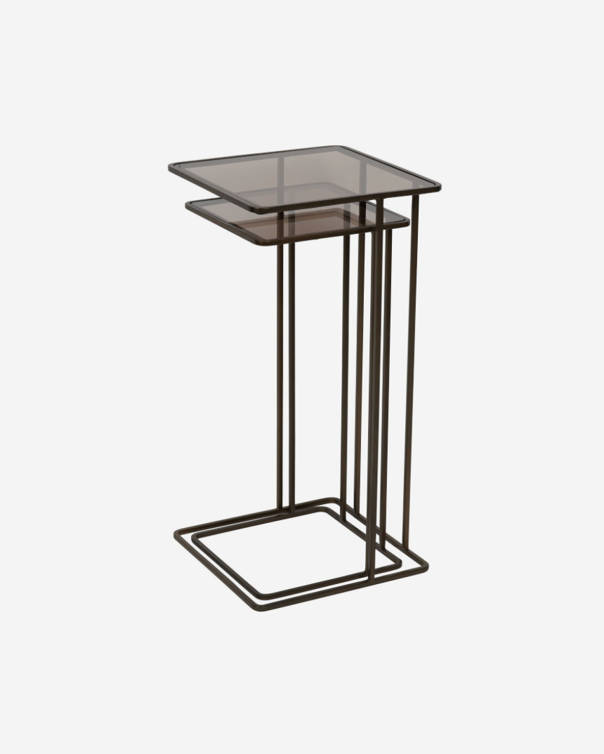 Salzburg Set of 2 Glass and Metal Side Tables