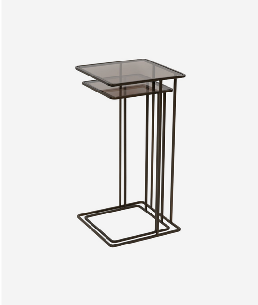 Salzburg Set of 2 Glass and Metal Side Tables