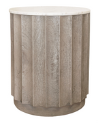 Fluted Washed Wood Side Table with Marble Top