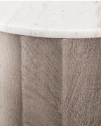 Fluted Washed Wood Side Table with Marble Top