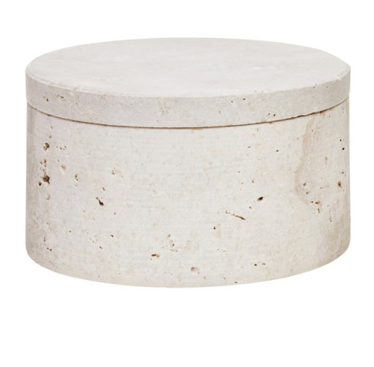 Tibor Travertine Round Trinket Box