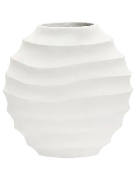 Mira Small Ivory Finish Rippled Round Vase