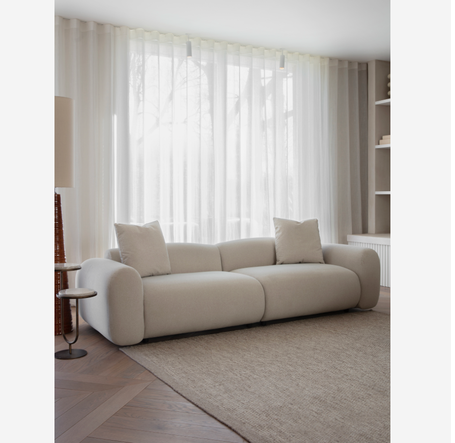 Limewood 3 Seat Sofa and Cushions in Warm Stone Velvet