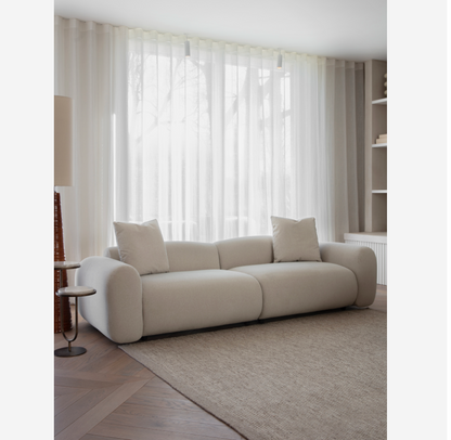 Limewood 3 Seat Sofa and Cushions in Warm Stone Velvet