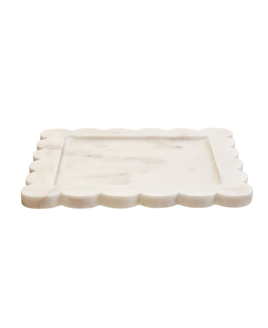 Savio White Marble Square Large Tray with Scallop Edges