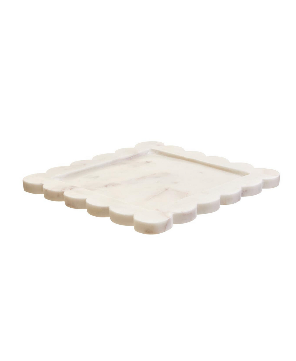 Savio White Marble Square Large Tray with Scallop Edges