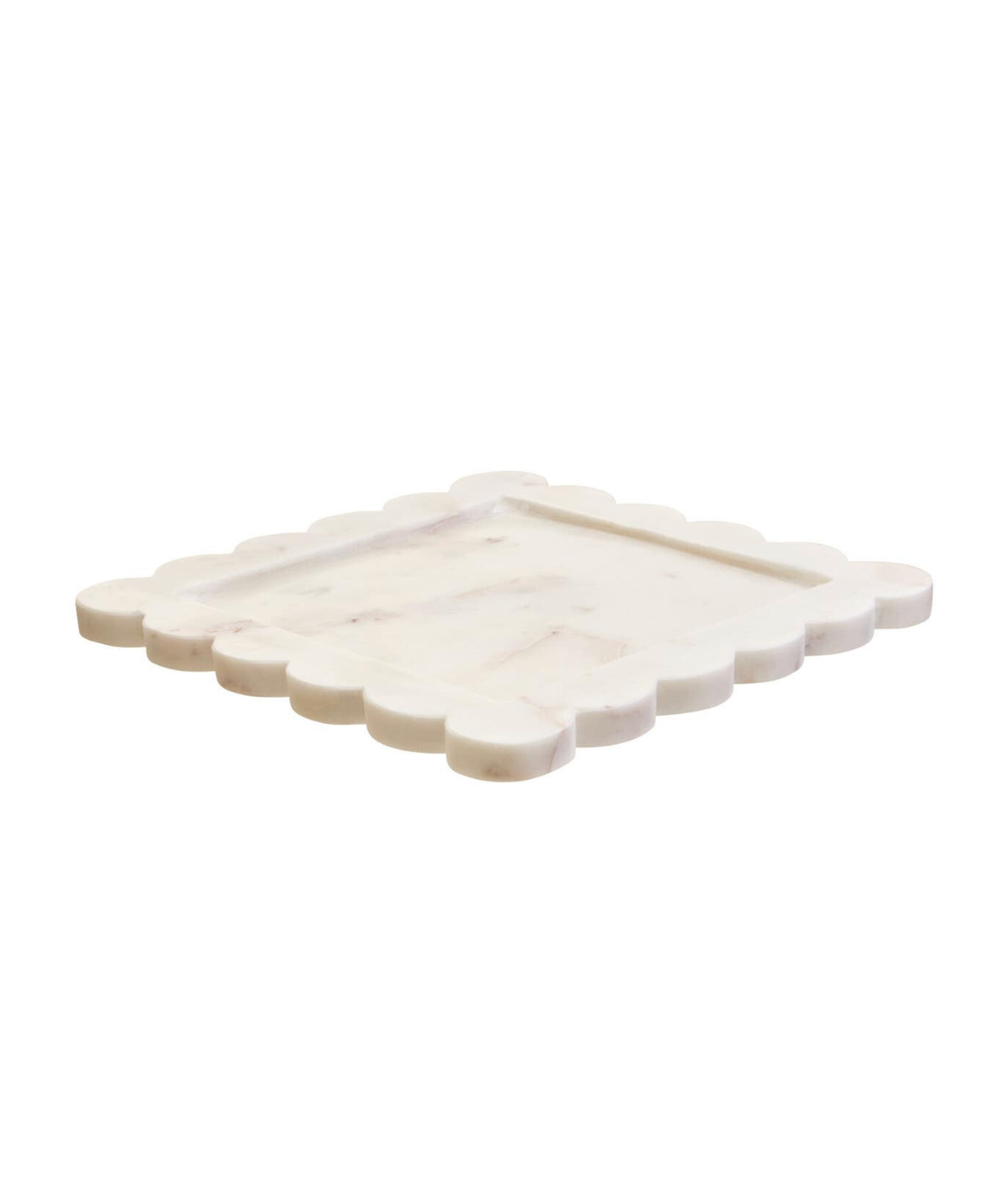 Savio White Marble Square Large Tray with Scallop Edges