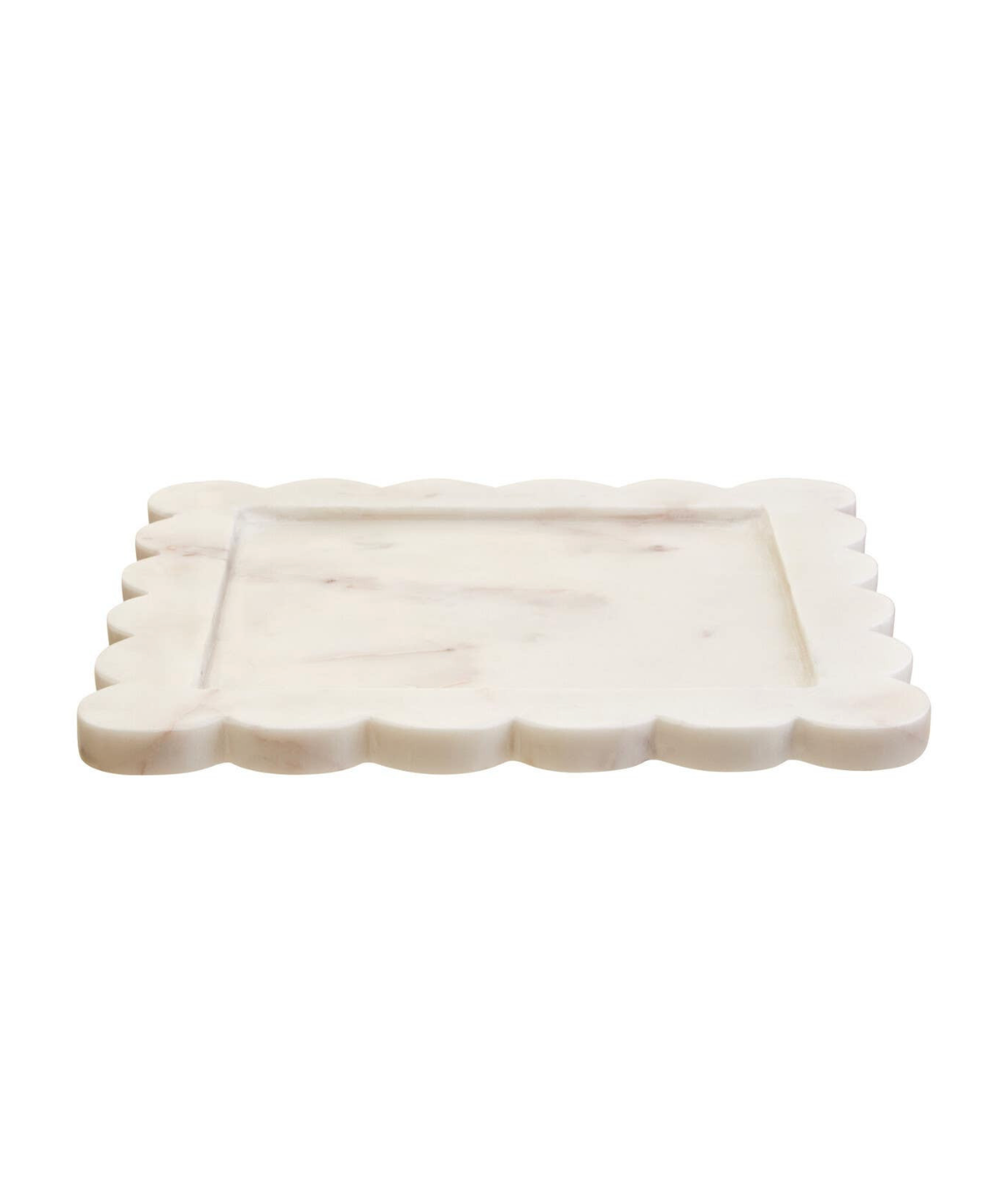 Savio White Marble Square Large Tray with Scallop Edges