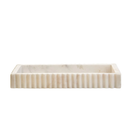 Savio White Marble Square Small Tray with Scallop Edges