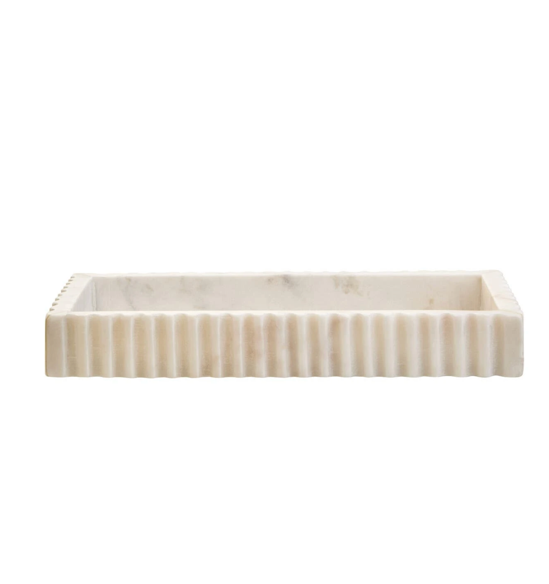 Savio White Marble Square Small Tray with Scallop Edges