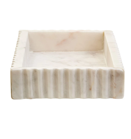 Savio White Marble Square Small Tray with Scallop Edges
