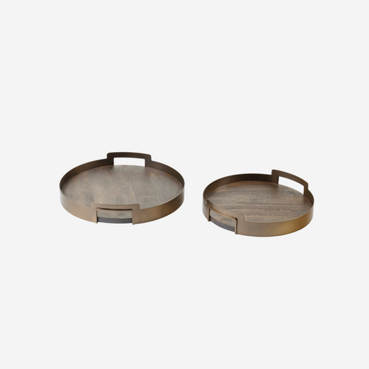 Shibui Mango Wood and Smoked Gold Tray Set of 2