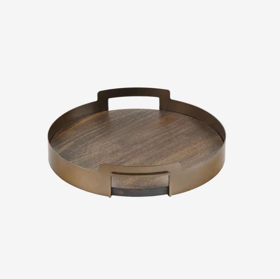 Shibui Mango Wood and Smoked Gold Tray Set of 2
