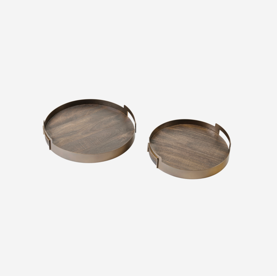 Shibui Mango Wood and Smoked Gold Tray Set of 2