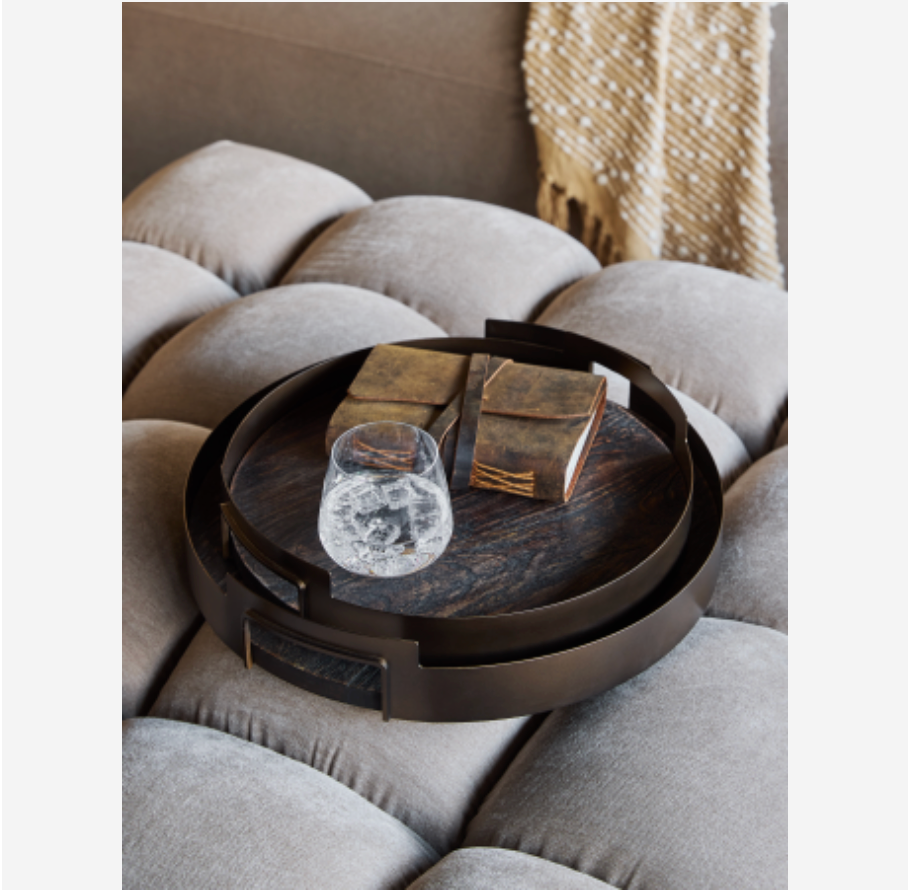 Shibui Mango Wood and Smoked Gold Tray Set of 2