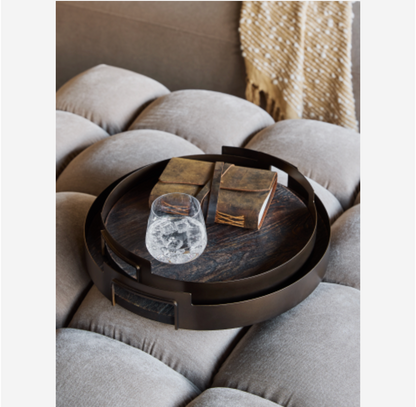 Shibui Mango Wood and Smoked Gold Tray Set of 2