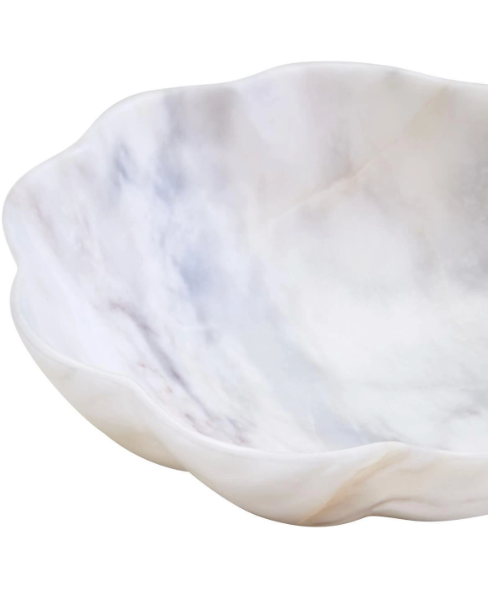 Zoro Large White Marble Scalloped Bowl