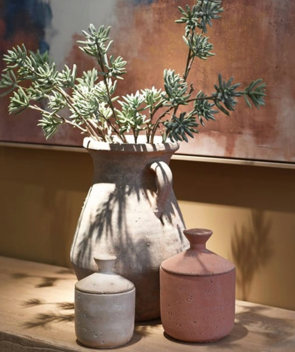 Small Taupe Cement Lidded Jar