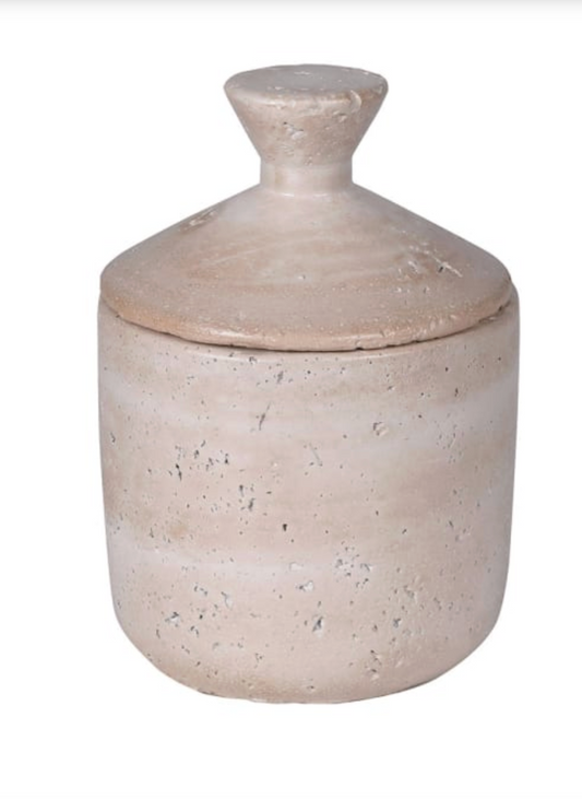 Large Taupe Cement Lidded Jar
