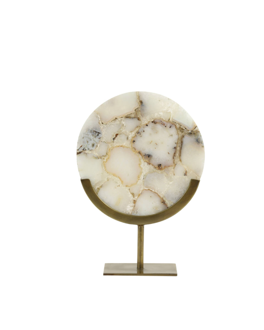 White Agate & Antique Brass Disc Sculpture - Small
