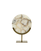 White Agate & Antique Brass Disc Sculpture - Small