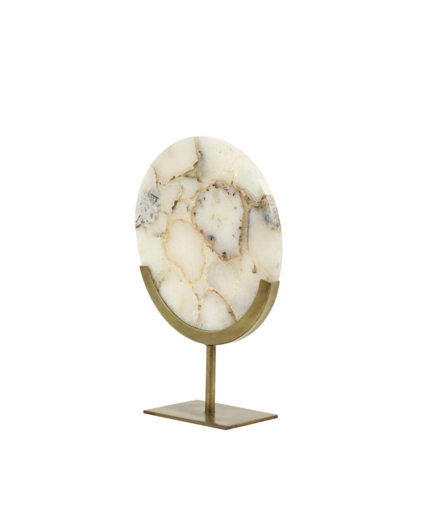 White Agate & Antique Brass Disc Sculpture - Small