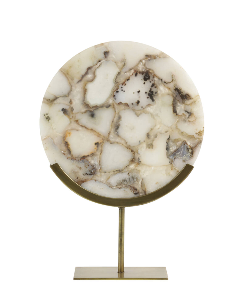 White Agate & Antique Brass Disc Sculpture - Meduim