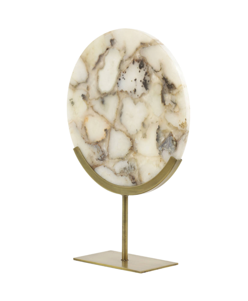 White Agate & Antique Brass Disc Sculpture - Meduim